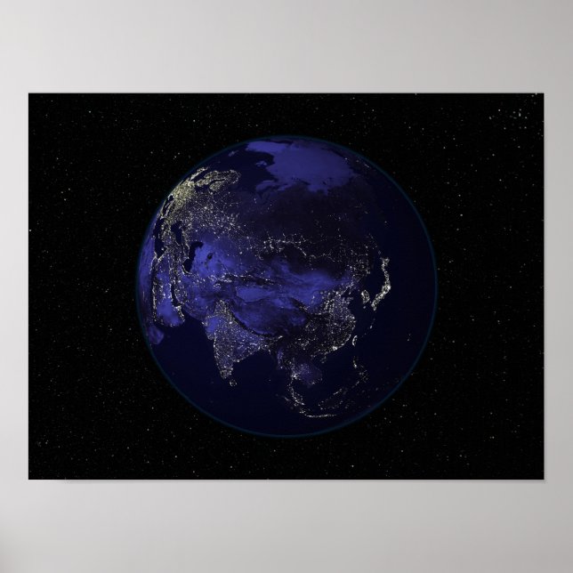 Póster Tierra llena en la noche mostrando luces de la ciu (Frente)