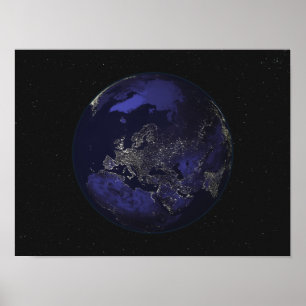 Póster Tierra llena en la noche que muestra las luces 3