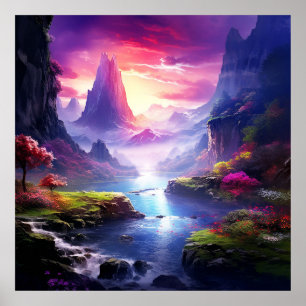 Póster Tierra Mágica Colorida Fantástica y Caprichosa