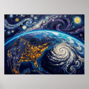 Póster Tierra Noche Estrellada Paisaje Espacial