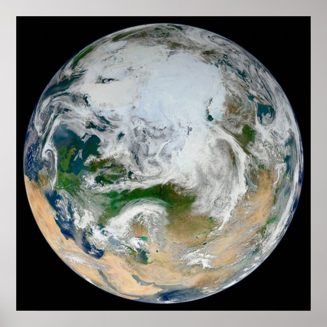 Póster Tierra Que Muestra El Ártico, Europa Y Asia. (Frente)