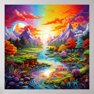 Póster Tierra Surrealista Psicodélica de Fantasía Colorid