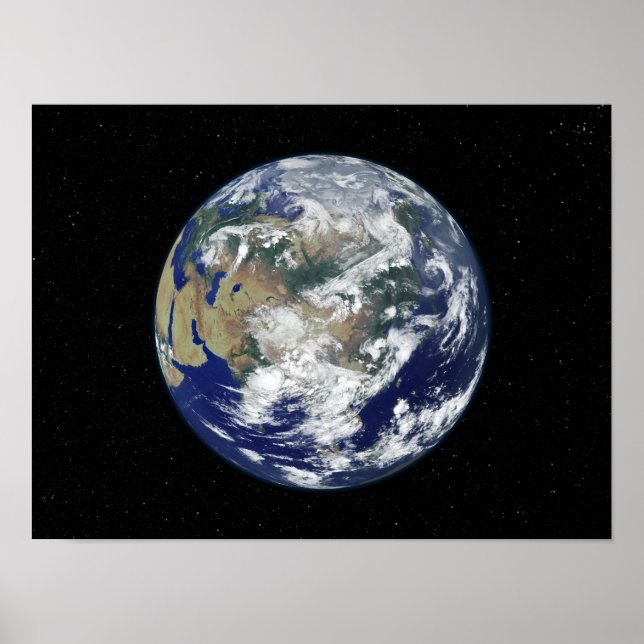 Póster Tierra totalmente iluminada centrada en Asia (Frente)