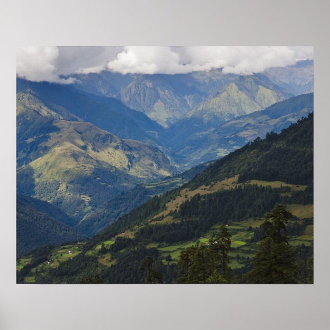 Póster Tierras agrícolas y aldeas en los Himalayas (Frente)