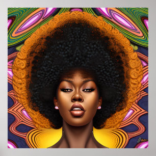 Póster Tiffany Queen Golden Brown Pelo Negro Melanin Afro