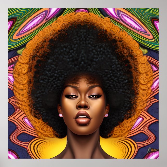 Póster Tiffany Queen Golden Brown Pelo Negro Melanin Afro (Frente)