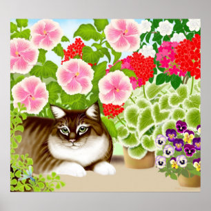 Póster Tiger Cat in the Garden Jungle Poster