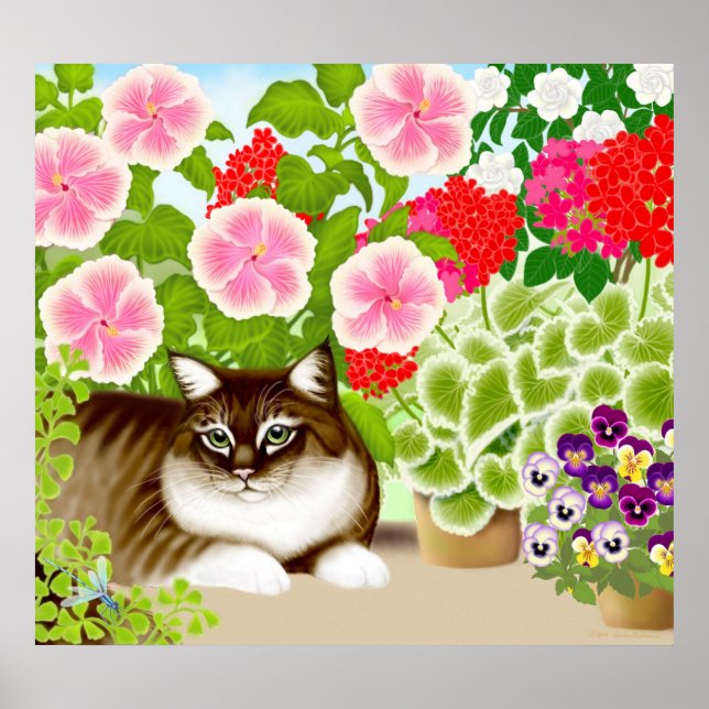 Póster Tiger Cat in the Garden Jungle Poster (Frente)