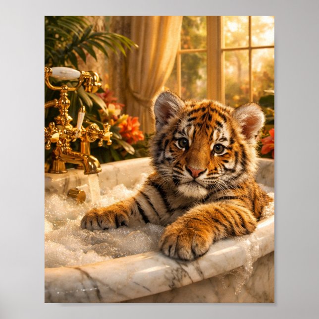 Póster Tiger in Bathtub Wall Art – Luxury Animal Poster,  (Frente)