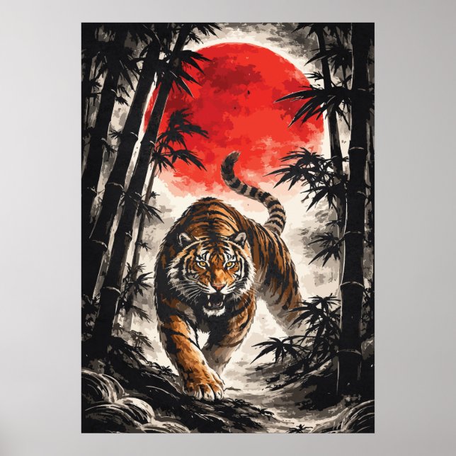 Póster Tiger In Red Moon - Japanese Anime Art (Frente)