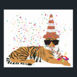 Póster Tiger Partying - Animals Having a Party<br><div class="desc">A cute illustration of a tiger partying and having fun! Tiger wearing a traffic cone party hat and blowing party horn with confetti raining down on it. Let the celebrations begin! Perfect for anyone who loves funny animal illustrations. Ideal for a birthday gift, nursery decor, kids room art, home decor,...</div>