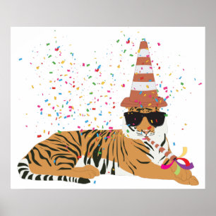 Póster Tiger Partying - Animals Having a Party