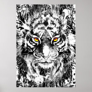 Póster Tiger Poster Art   Dibujo de tigres   Blanco y neg
