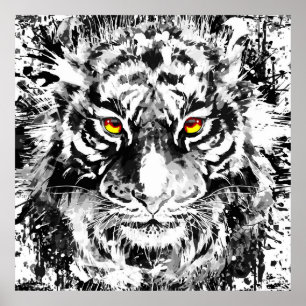Póster Tiger Poster Art Dibujo de tigres Blanco y neg
