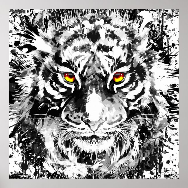 Póster Tiger Poster Art | Dibujo de tigres | Blanco y neg (Frente)