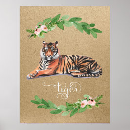 Póster Tiger safari pink floral nursery print
