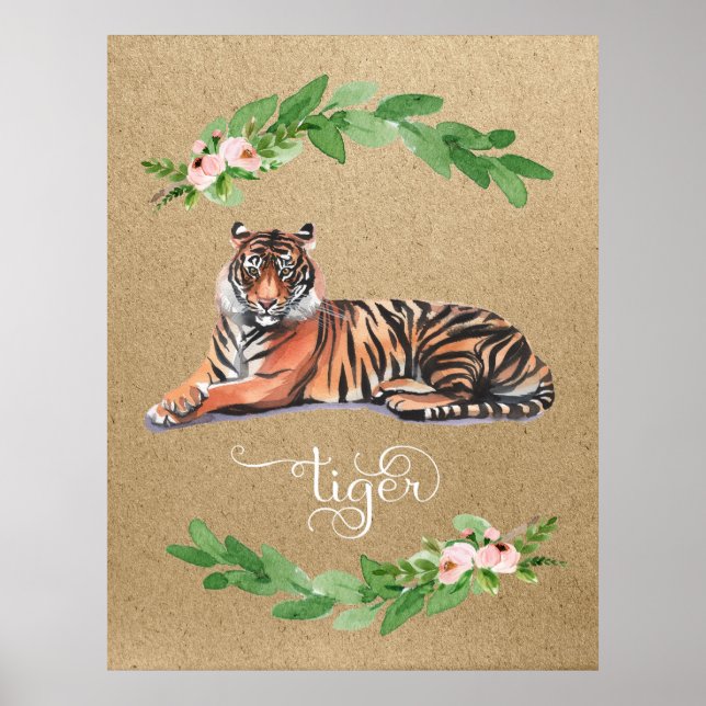 Póster Tiger safari pink floral nursery print (Frente)
