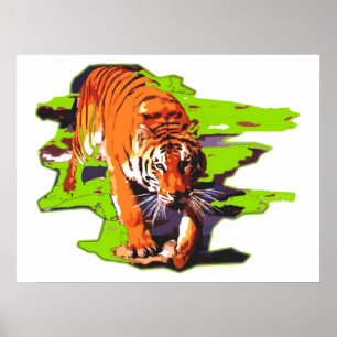 Póster Tiger Walking Pop Art