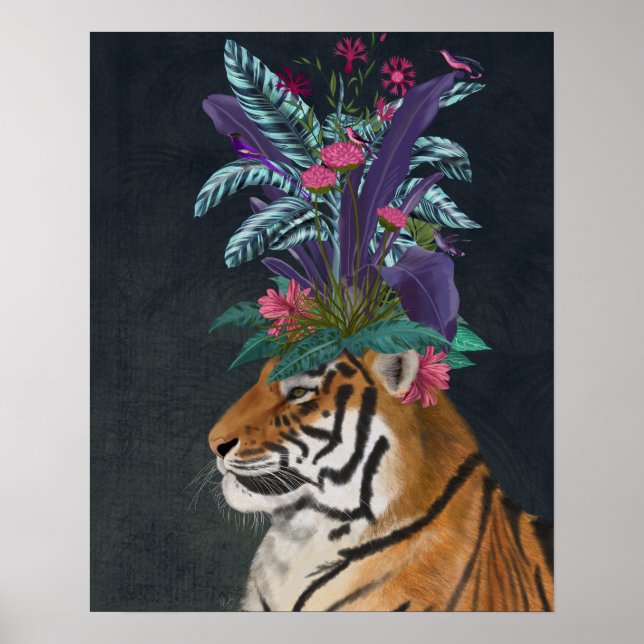 Póster Tiger with Tropical Headpiece (Frente)