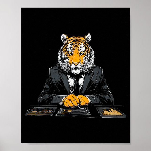 Póster Tiger Working Portrait Drawing Artwork Animal Artw (Frente)
