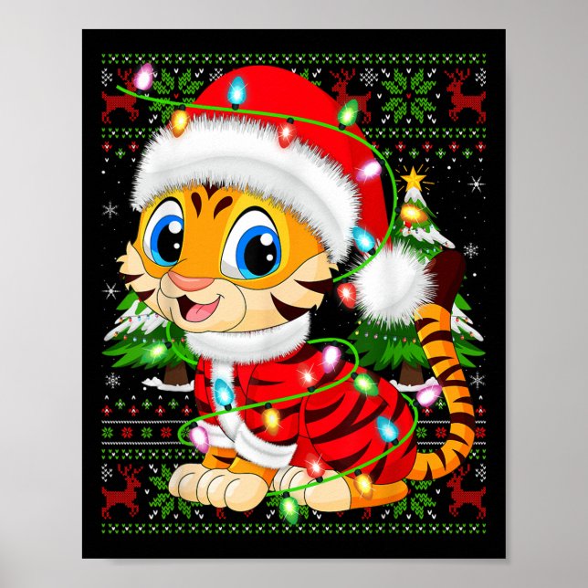 Póster Tiger Xmas Sweater Style Ugly Santa Tiger Christma (Frente)