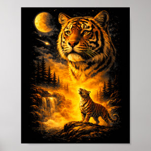 Póster Tigre aullando a la luna meme estampado de animal 