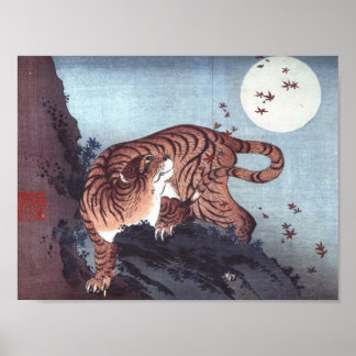 Póster Tigre bajo la luz de la luna