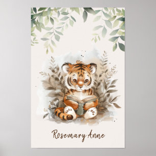 Póster Tigre Bebé Leyendo Libros Guardería Animal de la J