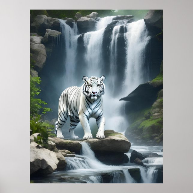 Póster Tigre blanco bengalí en la naturaleza (Frente)