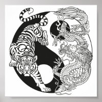 Tigre blanco contra dragón verde en Yin yang po