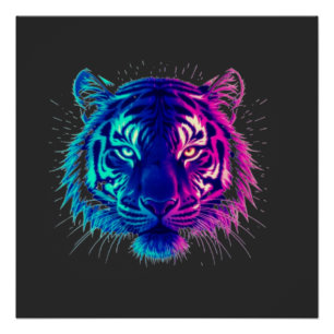 Póster Tigre Blanco de Neón – Arte de Vida Silvestre Cybe