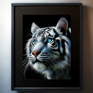 Póster Tigre blanco del dibujo del pasto duro