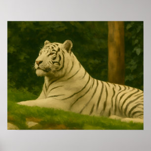 Póster Tigre blanco descansando en la luz del bosque
