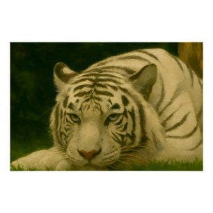 Póster Tigre blanco descansando en la sombra de Woodland