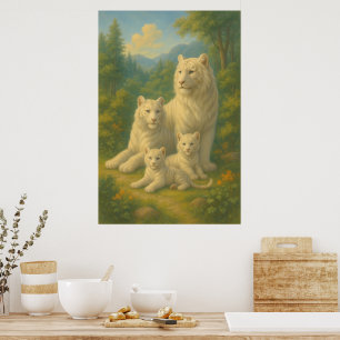 Póster Tigre Blanco • Familia Ancestral del Bosque del Am