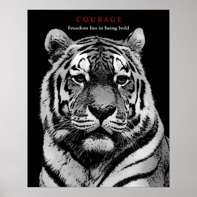 Póster Tigre blanco negro de valor motivacional (Frente)