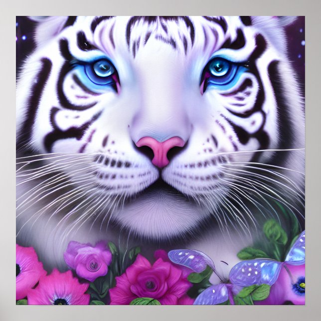 Póster Tigre blanco pop surrealista (Frente)