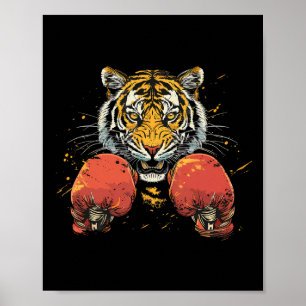 Póster Tigre Boxeador Con Guantes De Boxeo Kickboxing Div
