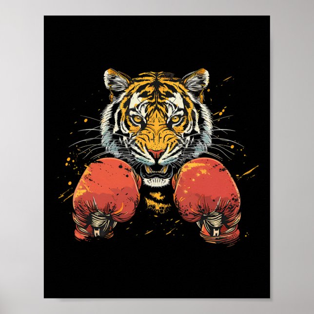 Póster Tigre Boxeador Con Guantes De Boxeo Kickboxing Div (Frente)