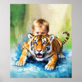 Póster Tigre con bebé