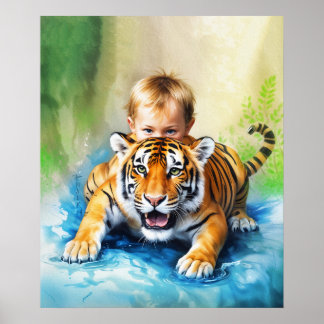 Póster Tigre con bebé