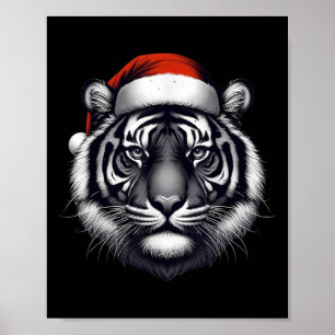 Póster Tigre con Navidades de Santa Hat