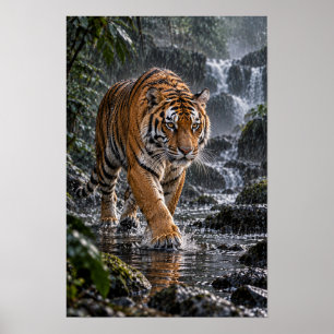Póster Tigre de Bengala caminando a través del agua de la