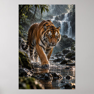 Póster Tigre de Bengala caminando a través del agua de la