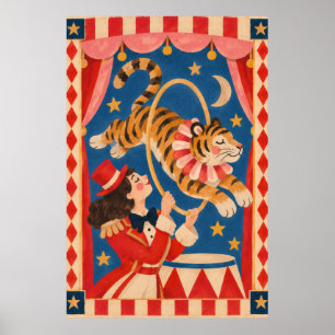 Póster Tigre de circo vintage y divertido Funhaus de doma