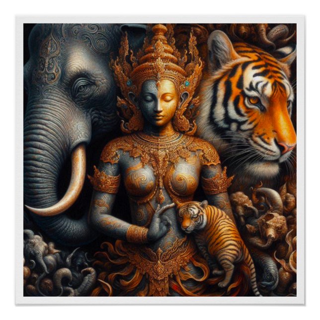 Póster tigre de elefante de arte espiritual (Anverso)