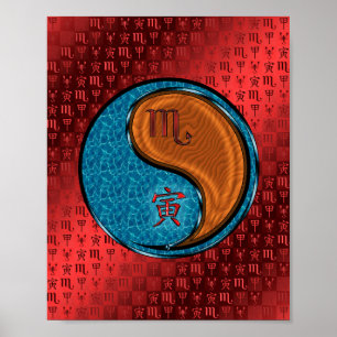 Póster Tigre de Escorpio y Madera