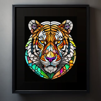 Póster Tigre de estilo de vidrio manchado de color de agu
