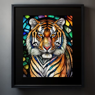 Póster Tigre de estilo de vidrio manchado de color de agu