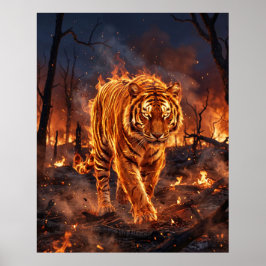 Póster Tigre de Fuego Quemando la Naturaleza Salvaje